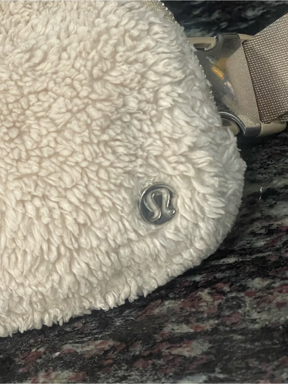 lululemon athletica Cream Sherpa Mini Belt Bag with Silver Accent